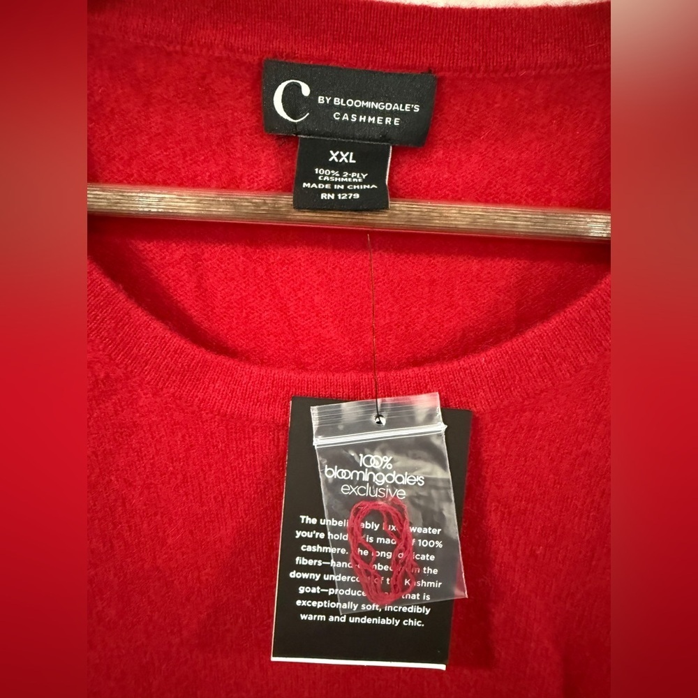 Bloomingdale’s 100% Cashmere Sweater XXL Red Short Sleeve Knit NWT - Picture 6 of 10
